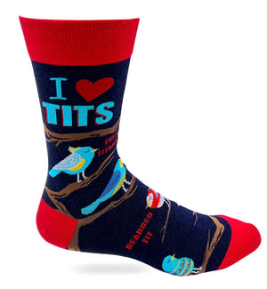 FABDAZ Brand Men’s BIRD Socks ‘I LOVE TITS’ BEARDED Tit, Long Tailed Tit