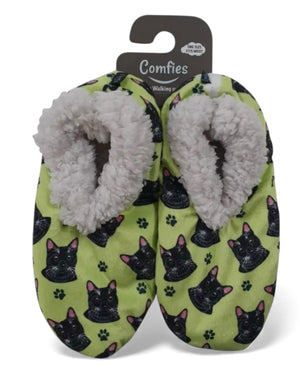 BLACK CAT Ladies Non-Slip Slippers COMFIES BRAND By E&S Pets - Novelty Socks And Slippers