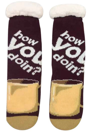 FRIENDS TV SHOW Ladies Sherpa Lined Gripper Bottom Slipper Socks ‘HOW YOU DOIN?’ - Novelty Socks And Slippers