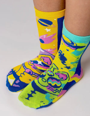 PALS SOCKS Brand Unisex TODDLER & KIDS CAT Mismatched Gripper Bottom Socks LUNAR & TICK (CHOOSE SIZE) - Novelty Socks And Slippers