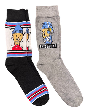 BEAVIS & BUTT-HEAD MEN’S 2 Pair Of SOCKS ‘THIS SUCKS’ - Novelty Socks And Slippers