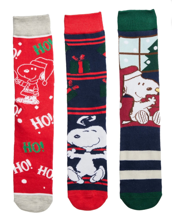 PEANUTS Men’s 3 Pair Of SNOOPY Christmas Socks HO HO HO
