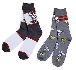 PEANUTS Men’s 2 Pair Of SNOOPY & WOODSTOCK Socks ‘LIKE A BOSS’ - Novelty Socks for Less