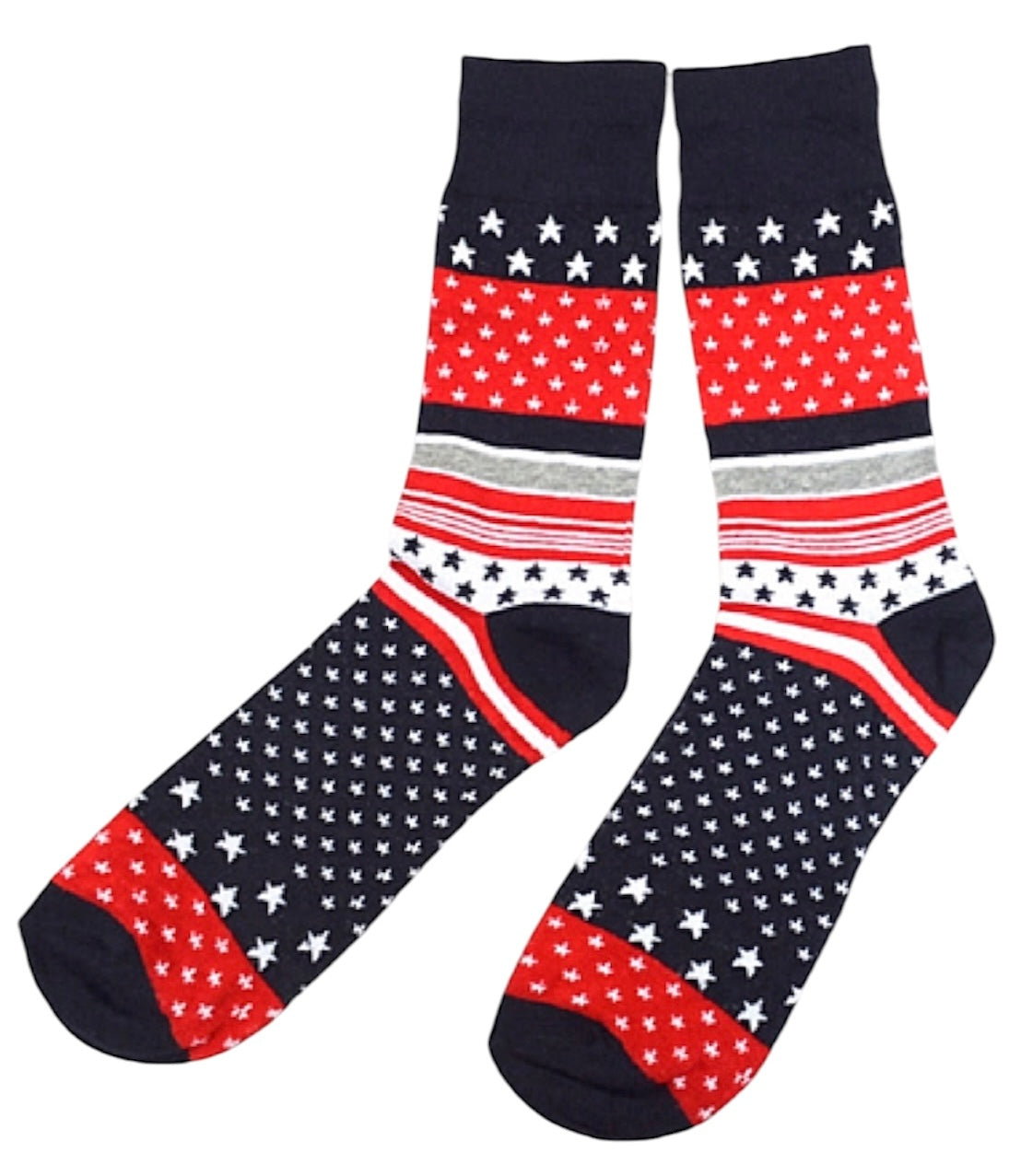 PATRIOTIC SOCKS Men's Socks RED, WHITE & BLUE With Stars All Over PARQUET BRAND - Novelty Socks And Slippers