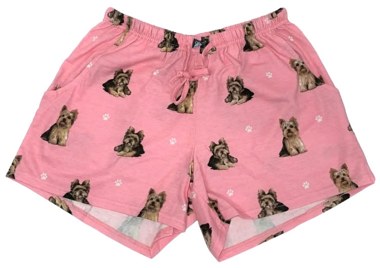 COMFIES Brand LOUNGE PJ SHORTS Ladies YORKIE Dog By E&S PETS - Novelty Socks And Slippers