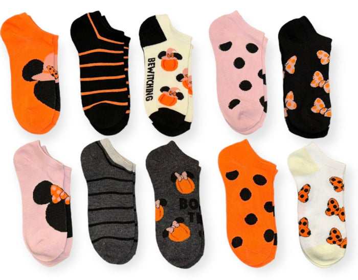 DISNEY Ladies HALLOWEEN 10 Pair Of MINNIE MOUSE Low Show Socks 'BOO-TIFUL'