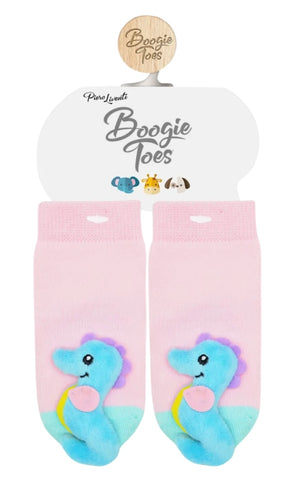 BOOGIE TOES Unisex Baby SEAHORSE RATTLE GRIPPER BOTTOM SOCKS By PIERO LIVENTI