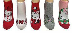 SANRIO HELLO KITTY Ladies CHRISTMAS 5 Pair Of No Show Socks ‘WARM WISHES’