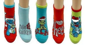 DISNEY LILO & STITCH CHRISTMAS Ladies 5 Pair Of No Show Socks ‘MELE KALIKIMAKA’ - Novelty Socks And Slippers