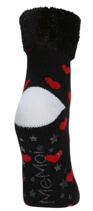 Memoi Brand Ladies Valentines Day Slipper Socks Red Hearts All Over