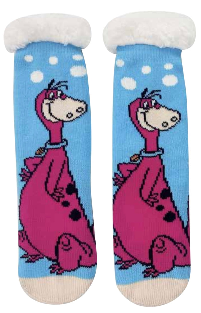 THE FLINTSTONES Ladies DINO Sherpa Lined Gripper Bottom Slipper Socks