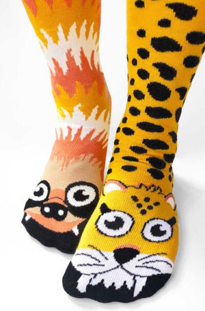PALS SOCKS Brand Toddler-Adult Unisex SLOTH & CHEETAH Mismatched Gripper Bottom Socks (CHOOSE SIZE)