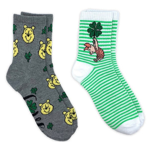 DISNEY WINNIE THE POOH Ladies 2 Pair of ST. PATRICKS DAY Socks With PIGLET - Novelty Socks And Slippers