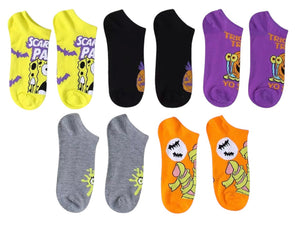 SPONGEBOB SQUAREPANTS LADIES 5 PAIR OF HALLOWEEN NO SHOW SOCKS ‘SCAREDY PANTS’