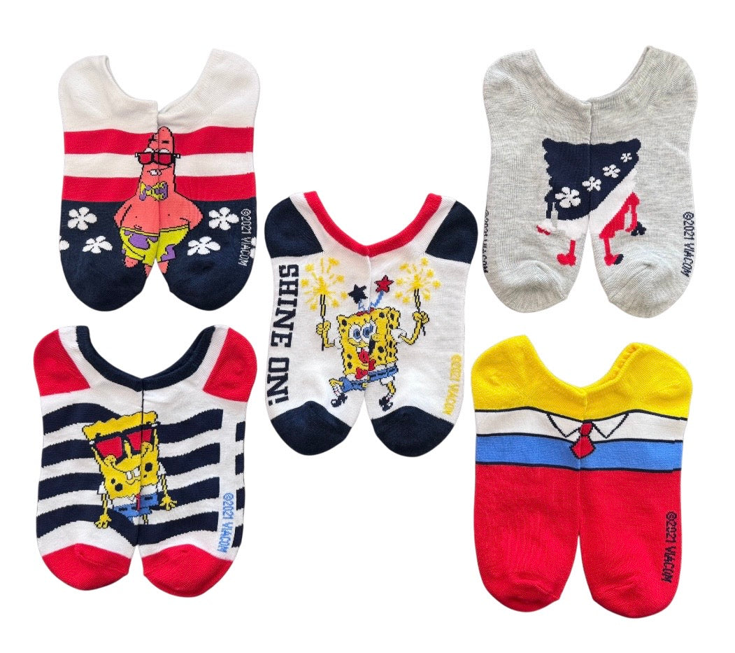 SPONGEBOB SQUAREPANTS Ladies 5 Pair Of PATRIOTIC No Show Socks ‘SHINE ON’ - Novelty Socks And Slippers