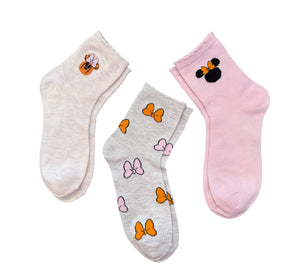 DISNEY Ladies HALLOWEEN 3 Pair Of MINNIE Socks With Minnie Bows - Novelty Socks And Slippers