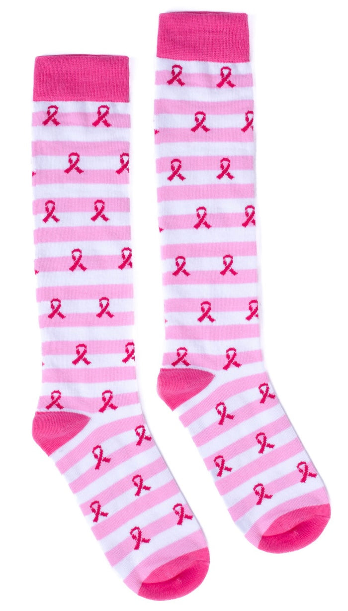 PARQUET Brand Ladies BREAST CANCER Knee High Socks PINK RIBBON AWARENESS
