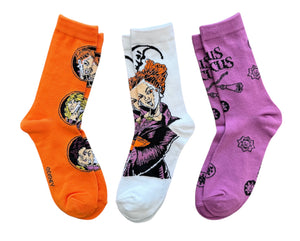 HOCUS POCUS Movie LADIES HALLOWEEN 3 PAIR OF SOCKS - Novelty Socks And Slippers