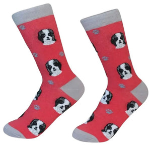 BLACK & WHITE SHIH TZU Dog Unisex Socks By E&S Pets CHOOSE SOCK DADDY, HAPPY TAILS, LIFE IS BETTER