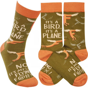 IT’S A BIRD IT’S A PLANE NI IT’S MY LAST FLYING F@#k! Unisex Socks Primitives By Kathy - Novelty Socks And Slippers