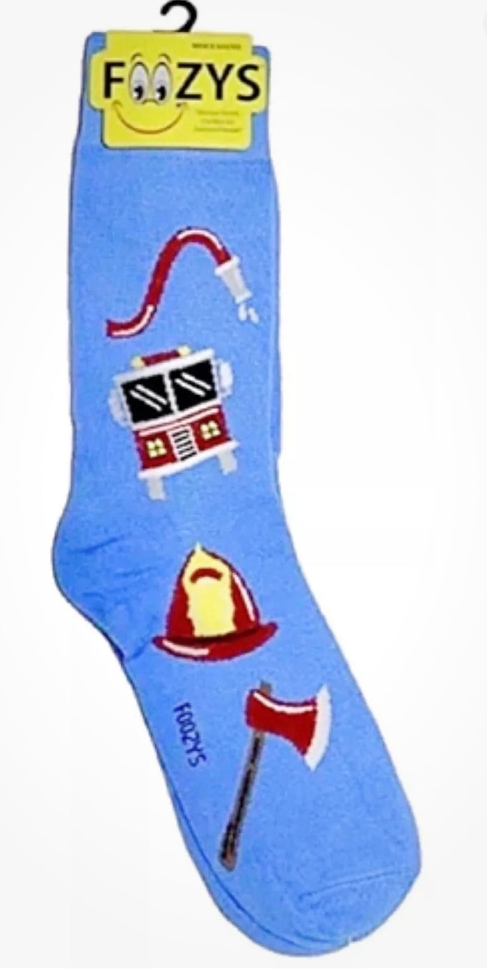 FOOZYS Brand Men’s FIREMAN Socks FIRE TRUCK, HOSE, HELMET