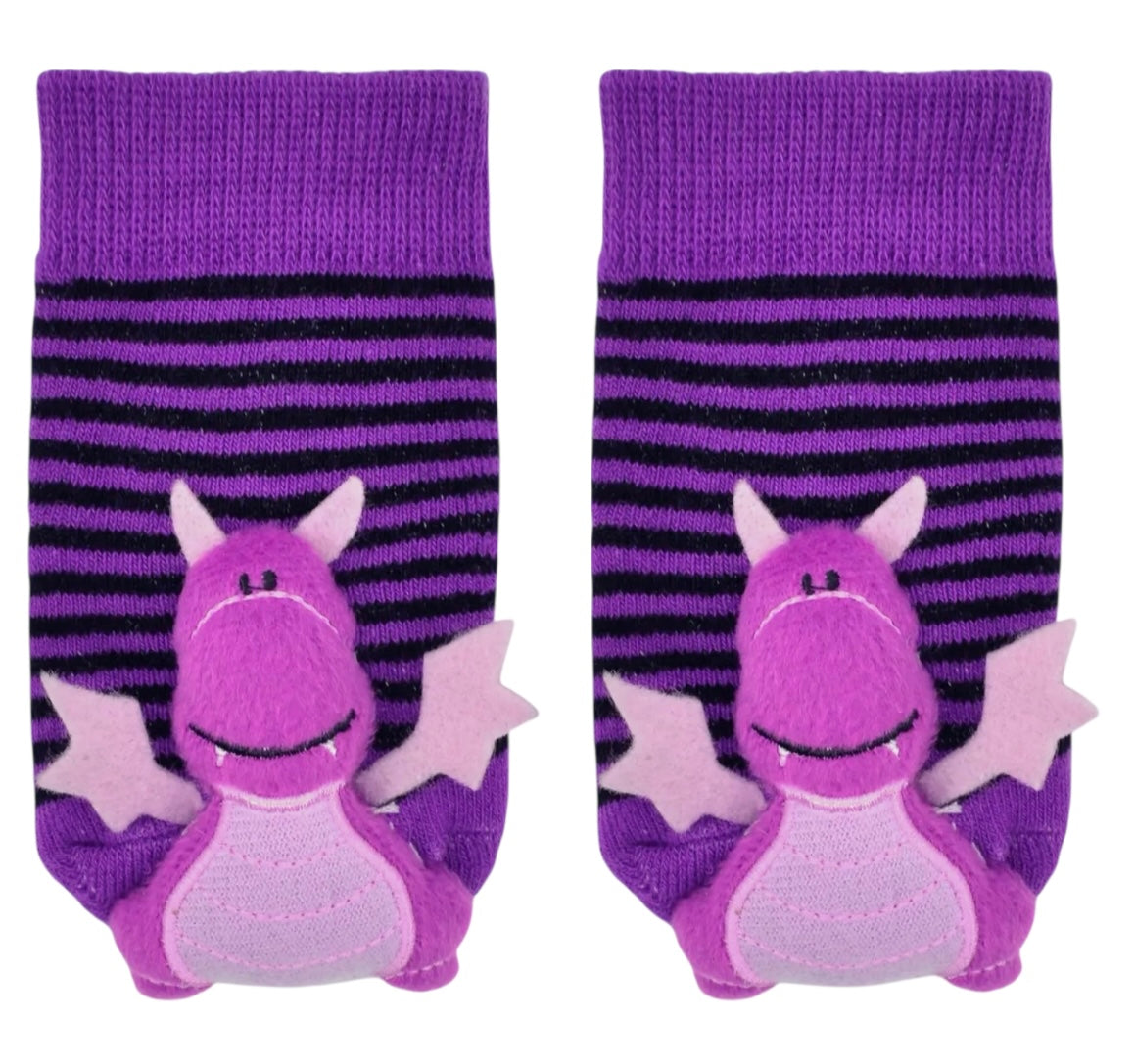 BOOGIE TOES Brand Unisex Baby PURPLE DRAGON Rattle Gripper Bottom Socks By Piero Liventi - Novelty Socks And Slippers