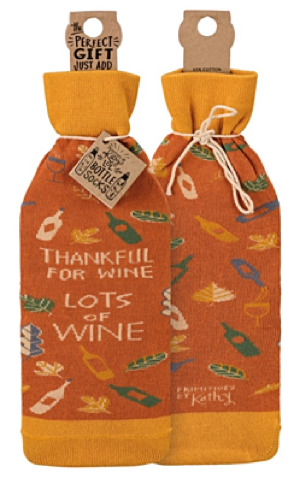 PRIMITIVES BY KATHY ALCOHOL WINE BOTTLE SOCK ‘THANKFUL FOR WINE LOTS OF WINE’ - Novelty Socks for Less