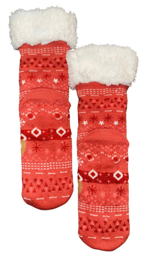 RUDOLPH THE RED NOSED REINDEER Ladies Sherpa Lined Gripper Bottom Slipper Socks