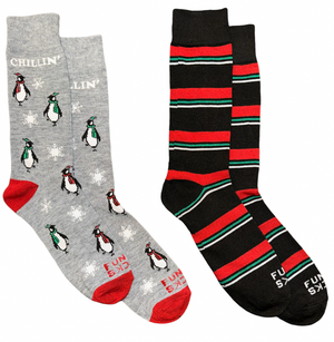 FUNKY SOCKS Brand Men’s 2 Pair of CHRISTMAS Socks With PENGUINS ‘CHILLIN’ - Novelty Socks And Slippers