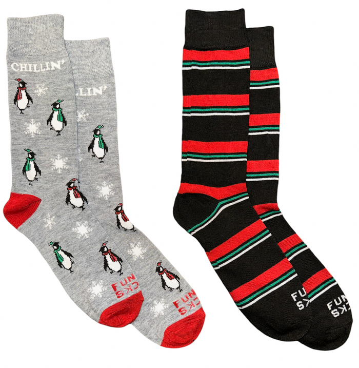 FUNKY SOCKS Brand Men’s 2 Pair of CHRISTMAS Socks With PENGUINS ‘CHILLIN’