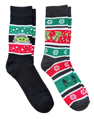 STAR WARS THE MANDALORIAN Men’s 2 Pair Of CHRISTMAS BABY YODA Socks - Novelty Socks And Slippers