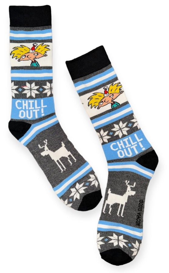 HEY ARNOLD Men's CHRISTMAS Socks ‘CHILL OUT’ WITH SNOWFLAKES & DEER