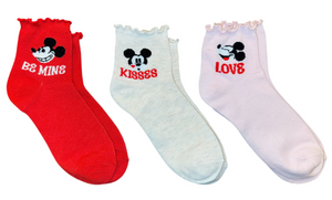 DISNEY Ladies Mickey Mouse Valentines Day 3 Pair Of Socks ‘BE MINE’