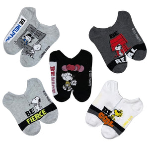 PEANUTS Ladies 5 Pair No Show Socks ‘BE FIERCE’ 'BE HELPFUL' - Novelty Socks And Slippers