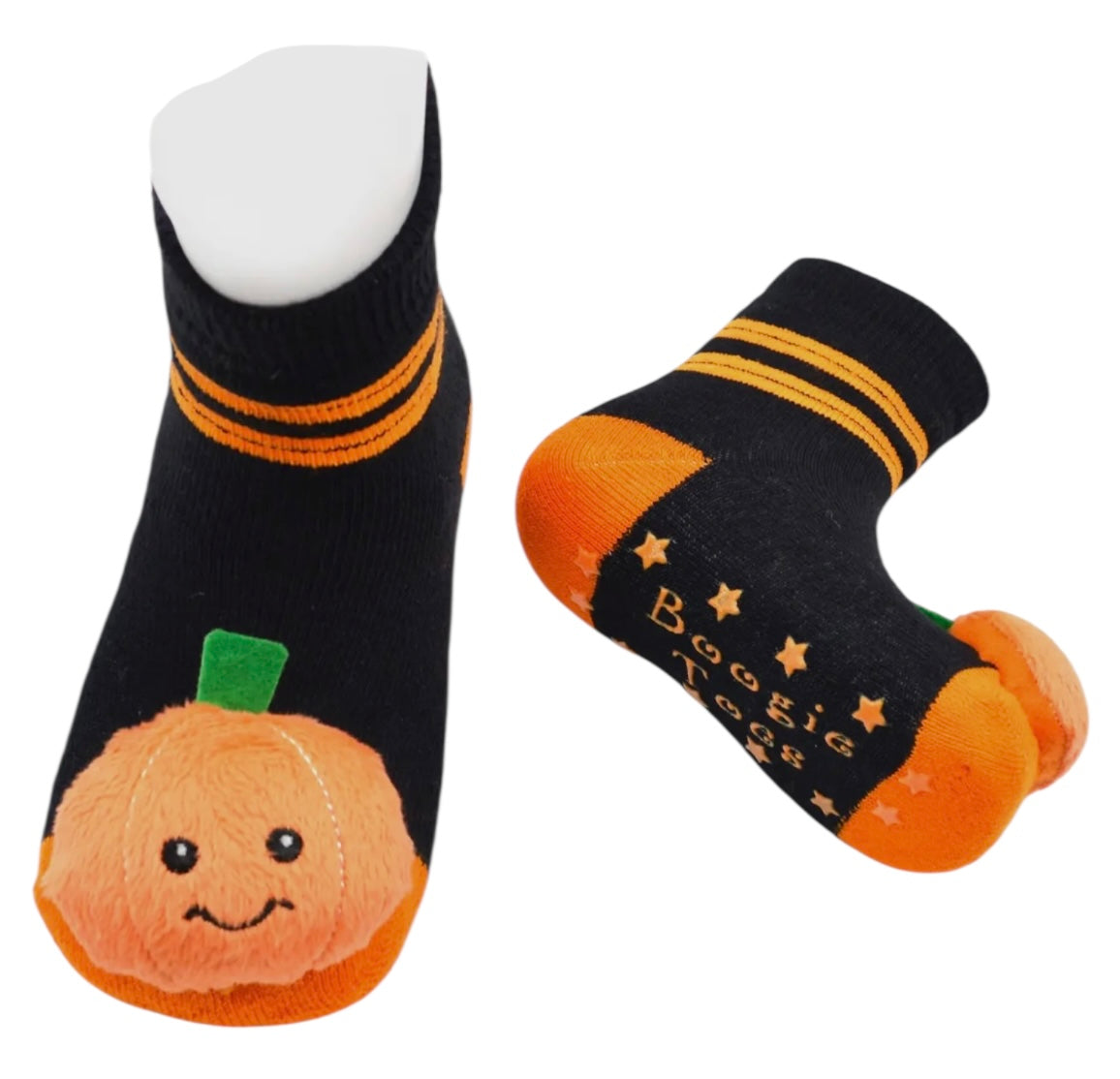 BOOGIE TOES Baby Unisex PUMPKIN RATTLE GRIPPER BOTTOM Socks By PIERO LIVENTI - Novelty Socks And Slippers