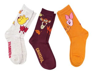 DISNEY WINNIE THE POOH THANKSGIVING Ladies 3 Pair Of Socks ‘THANKFUL’ ‘GRATEFUL’ - Novelty Socks And Slippers