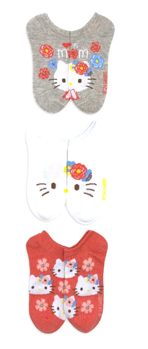 HELLO KITTY Ladies MOTHER’S DAY 3 Pair Of No Show Socks ‘Love Is Mom’ With HEART & FLOWERS - Novelty Socks And Slippers