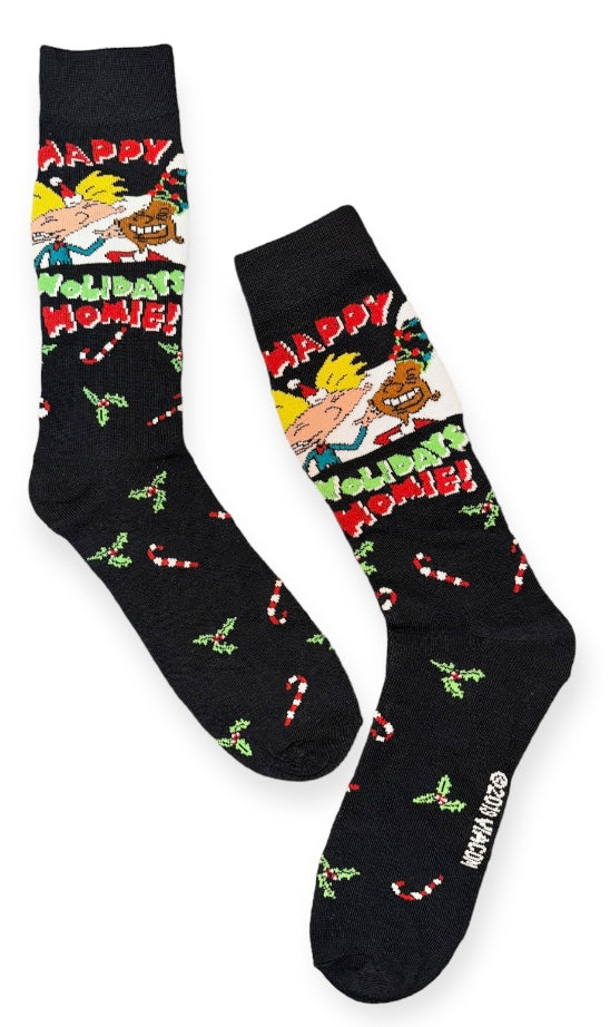 HEY ARNOLD Men’s CHRISTMAS Socks HAPPY HOLIDAYS HOMIE! ARNOLD & GERALD JOHANNSEN