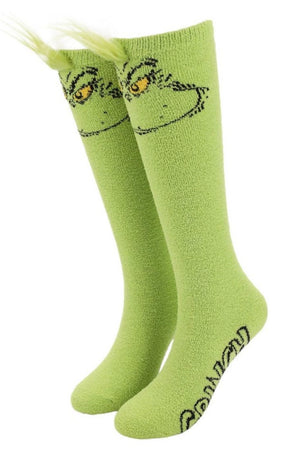 DR. SEUSS HOW THE GRINCH STOLE CHRISTMAS Ladies 3-D Plush Knee High Socks BIOWORLD Brand