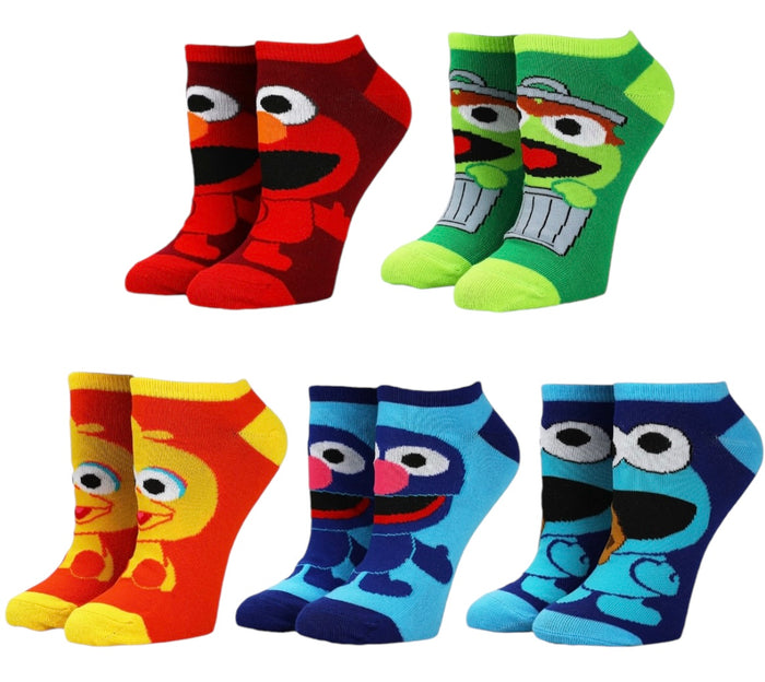 SESAME STREET Ladies 5 Pair ANKLE Socks BIOWORLD BRAND ELMO, BIG BIRD, GROVER