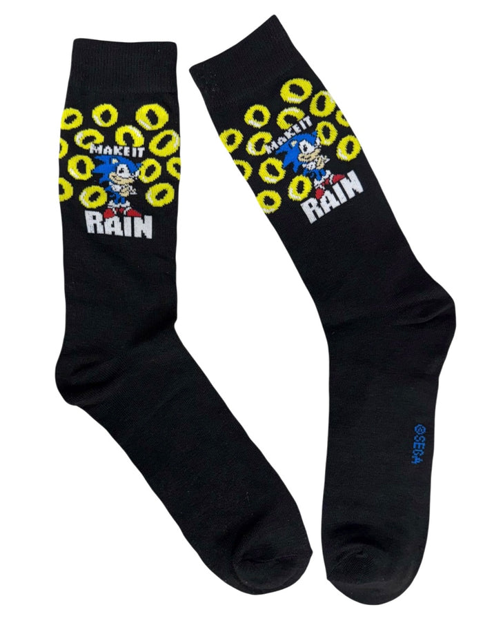 SONIC THE HEDGEHOG Men’s Socks ‘MAKE’ IT RAIN’ With RINGS
