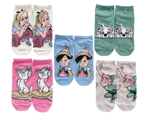 DISNEY CLASSICS Ladies 5 Pair Of No Show Socks PINOCCHIO, PETER PAN, ALICE IN WONDERLAND - Novelty Socks And Slippers
