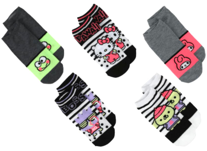 SANRIO HELLO KITTY Ladies 5 Pair Of No Show Socks POMPOMPURIN, KEROPPI