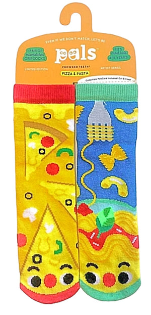 PALS SOCKS Brand Unisex PIZZA & PASTA Mismatched Gripper Bottom Socks (CHOOSE SIZE) - Novelty Socks for Less
