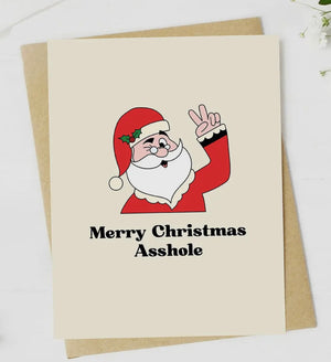 Sassy Christmas Greeting Card With Santa MERRY CHRISTMAS ASSHOLE *MADE IN THE USA! - Novelty Socks And Slippers