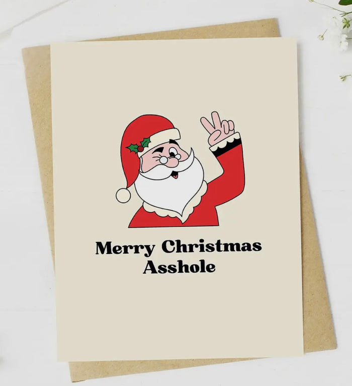 Sassy Christmas Greeting Card With Santa MERRY CHRISTMAS ASSHOLE *MADE IN THE USA!