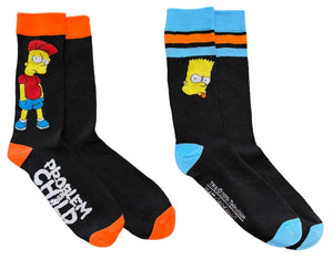 THE SIMPSONS Men’s 2 Pair Of BART SIMPSONS Socks ‘PROBLEM CHILD’ - Novelty Socks And Slippers