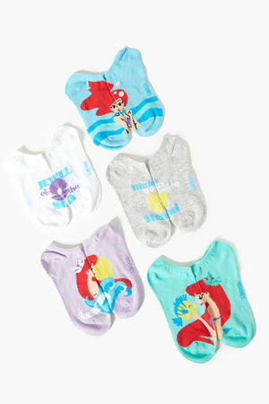 DISNEY THE LITTLE MERMAID Ladies 5 Pair Of No Show Socks With FLOUNDER - Novelty Socks And Slippers