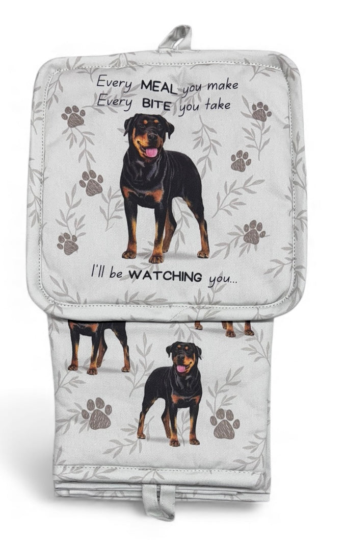 ROTTWEILER Dog 3 Piece Oven Mitt & Tea Towel Set By E&S Pets