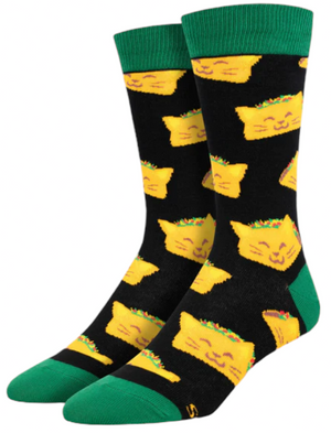 SOCKSMITH Brand Men’s CAT TACO Socks - Novelty Socks And Slippers